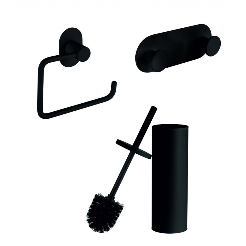Stylowy Zestaw Łazienkowy Miri: Szczotka, Uchwyt na Papier i Haczyk - Czarny Elegance
