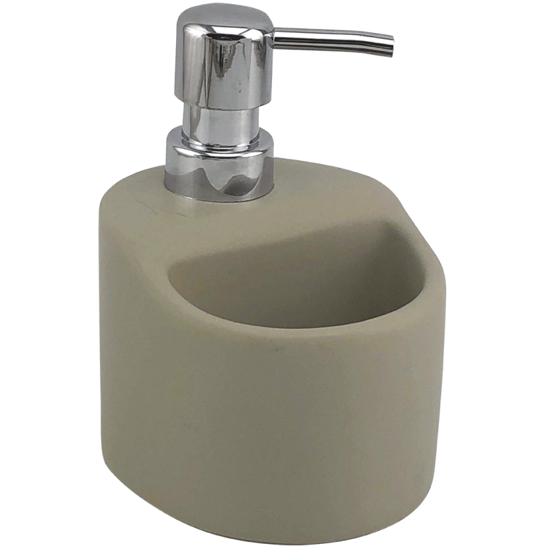 Elegancki dozownik ceramiczny Yogo - matowe beż, stylowy chrom, pojemność 330 ml