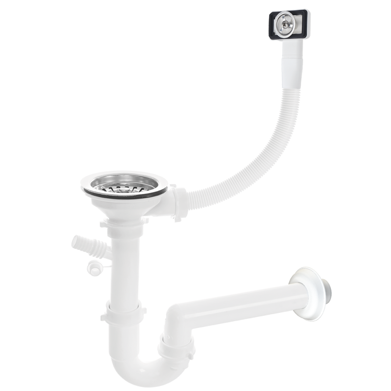 Szybki Syfon Inox 3,5" z Przelewem do Nowoczesnych Zlewozmywaków 1-Komorowych