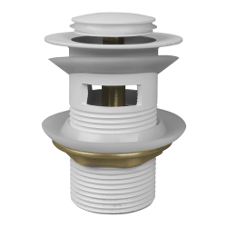 Klik-Klak Biały Korek Spustowy z Mosiądzu - Z Przelewem, Gwarancja Jakości!