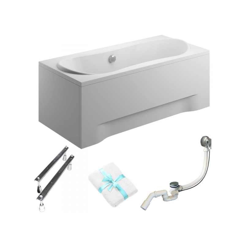 Polimat Long Wanna 170x80 Akrylowa z białą obudową w zestawie z syfonem i nóżkami + Antybakteryjna