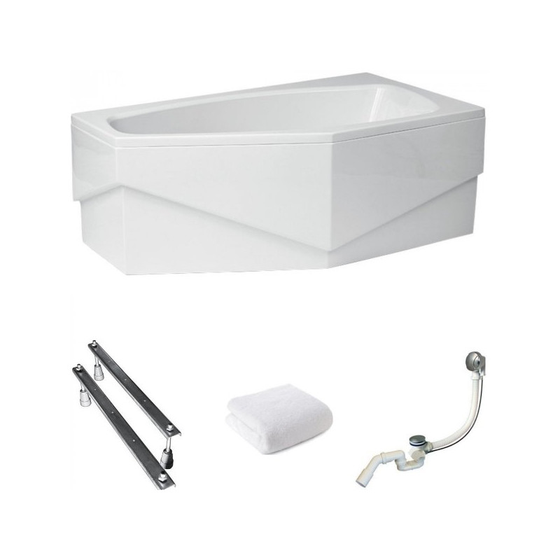Polimat Marika Wanna 140x80 Akrylowa z białą obudową w zestawie z syfonem i nóżkami - Antybakteryjna powłoka