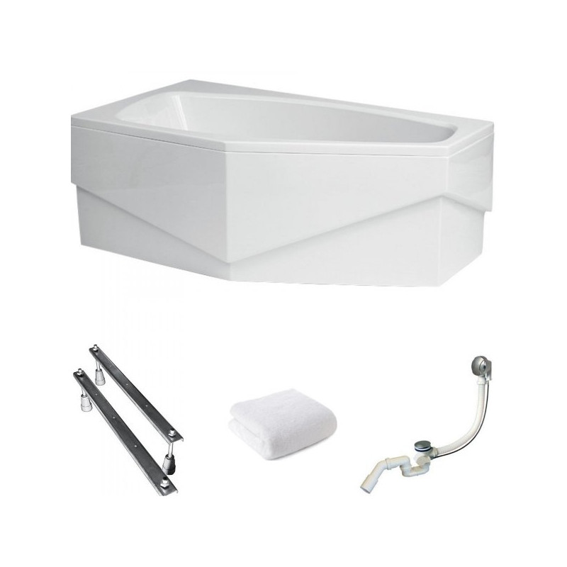 Polimat Marika Wanna 140x80 Akrylowa z białą obudową w zestawie z syfonem i nóżkami + Asymetryczna