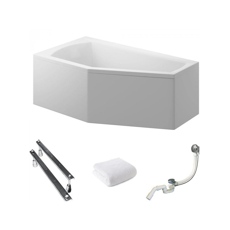 Polimat Selena Wanna 140x90 Akrylowa z białą obudową w zestawie z syfonem i nóżkami, asymetryczna