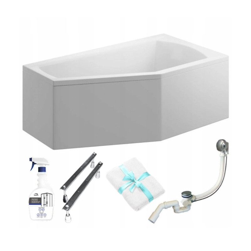 Polimat SELENA Wanna 140x90 Akrylowa z białą obudową w zestawie z syfonem i nóżkami - Relaksująca kąpiel