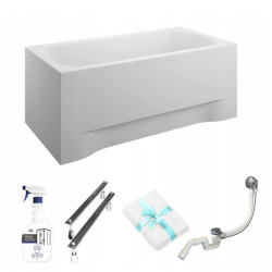 Polimat Wanna prostokątna Classic 150x70 z białą Obudową, Syfonem i Nóżkami
