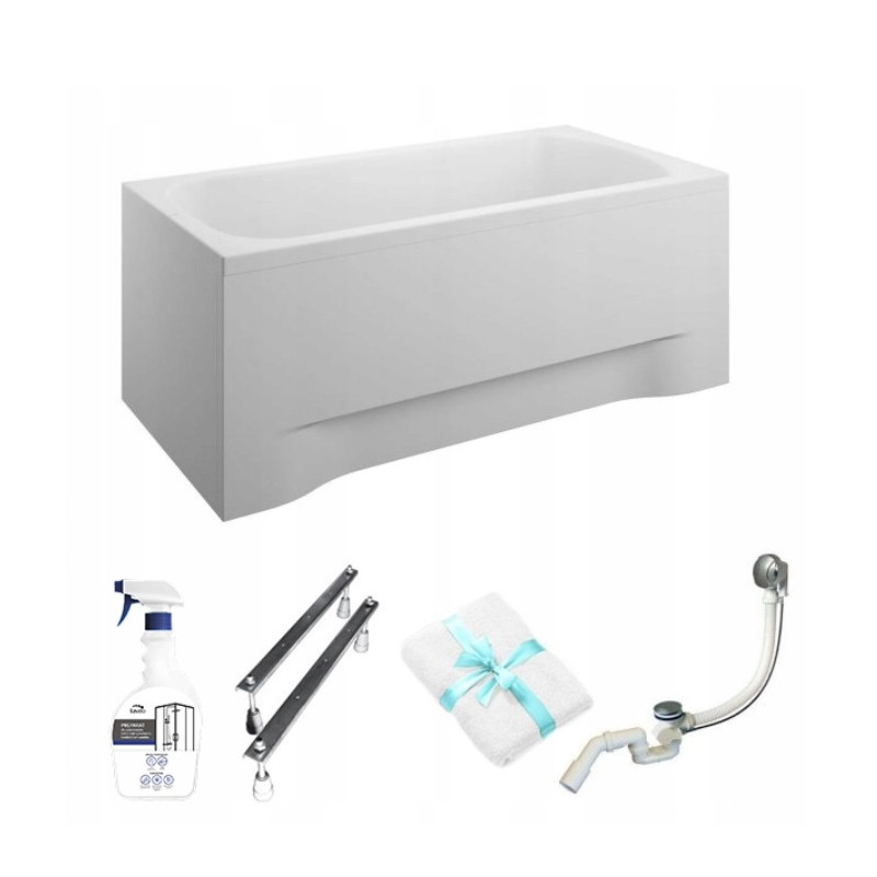 Polimat Classic Wanna 150x70 Akrylowa z białą obudową w zestawie z syfonem i nóżkami + antybakteryjna powłoka