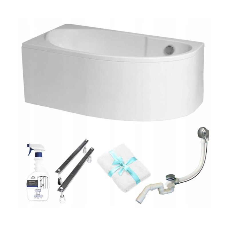 Polimat Miki Wanna 145x85 Akrylowa z białą obudową w zestawie z syfonem i nóżkami + Preparat antybakteryjny
