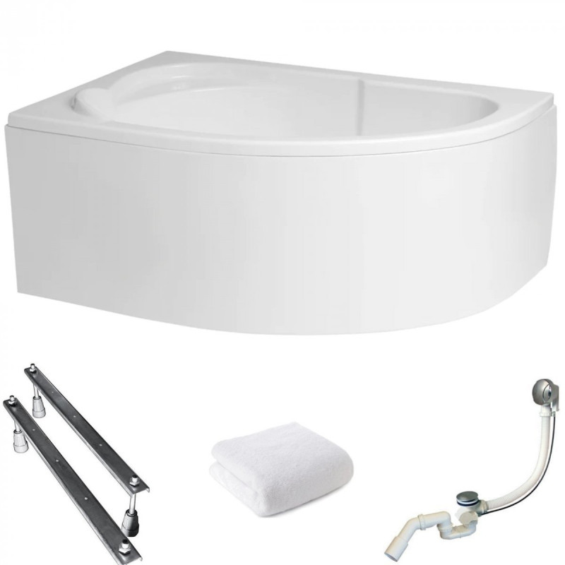 Polimat Standard Wanna 130x85 Akrylowa z białą obudową w zestawie z syfonem i nóżkami + Antybakteryjna powłoka