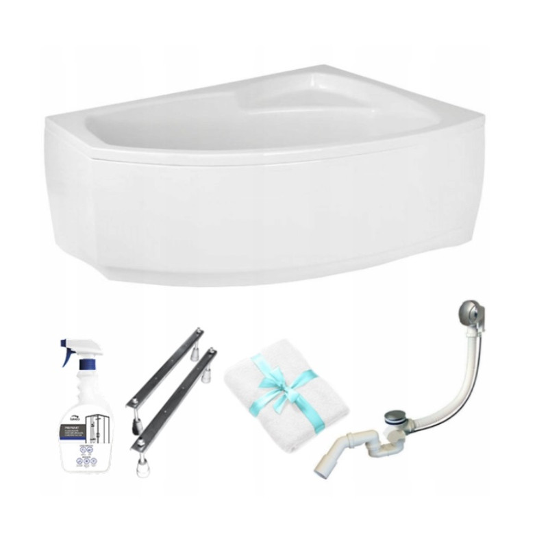 Polimat Frida Wanna 150x100 Akrylowa z białą obudową w zestawie z syfonem i nóżkami + Antybakteryjna powłoka