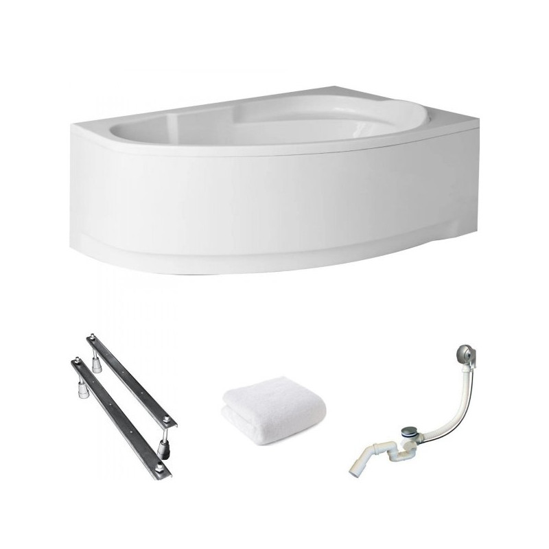 Polimat Marea Wanna 150x100 Akrylowa z białą obudową w zestawie z syfonem i nóżkami + Antybakteryjna powłoka