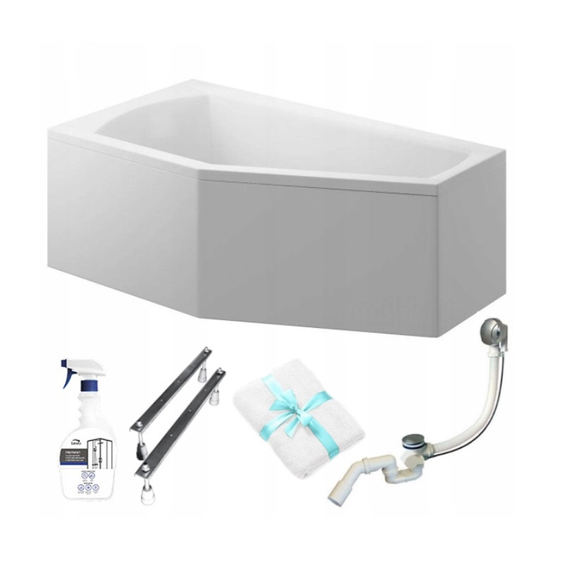 Polimat Selena Wanna 160x90 Akrylowa z białą obudową w zestawie z syfonem i nóżkami + Preparat