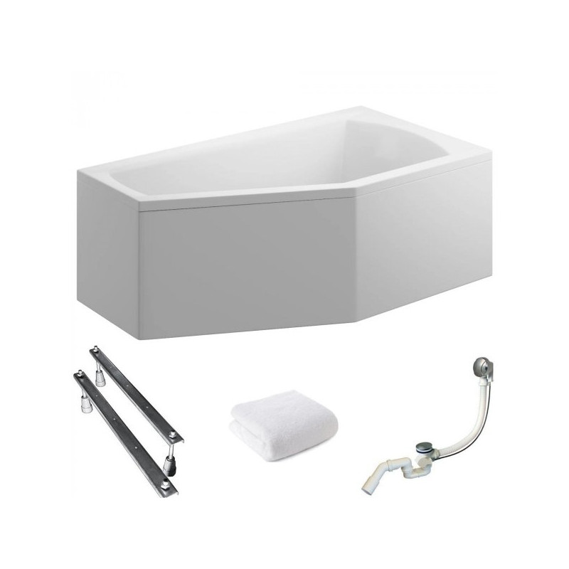 Polimat Selena Wanna 160x90 Akrylowa z białą obudową w zestawie z syfonem i nóżkami Anti-Scratch
