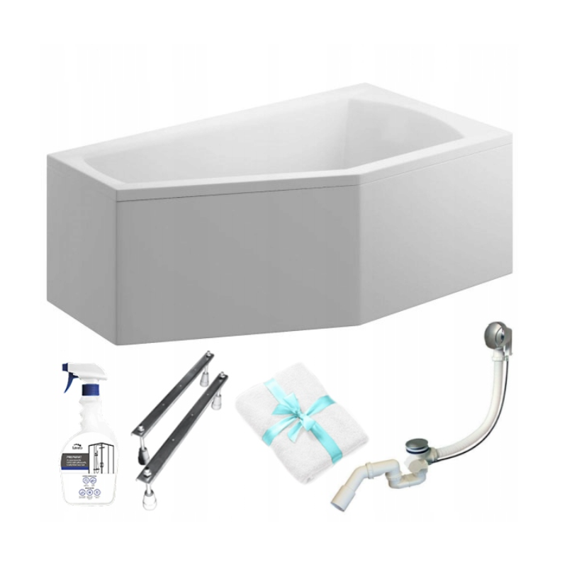 Polimat Selena Wanna 160x90 Akrylowa z białą obudową w zestawie z syfonem i nóżkami + Antybakteryjna Powłoka