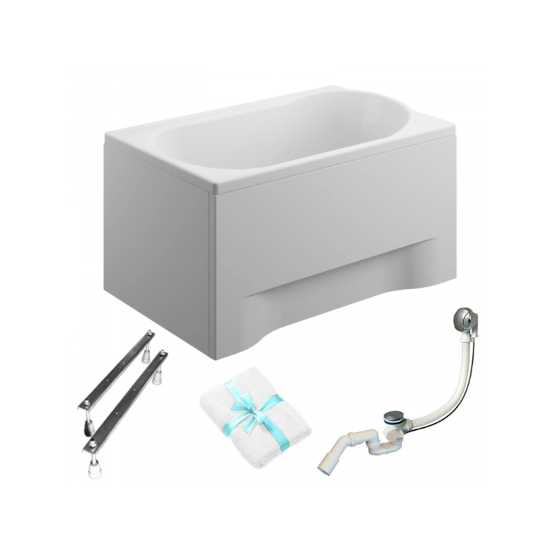 Polimat Mini Wanna 110x70 Akrylowa z białą obudową w zestawie z syfonem i nóżkami, Uniwersalna