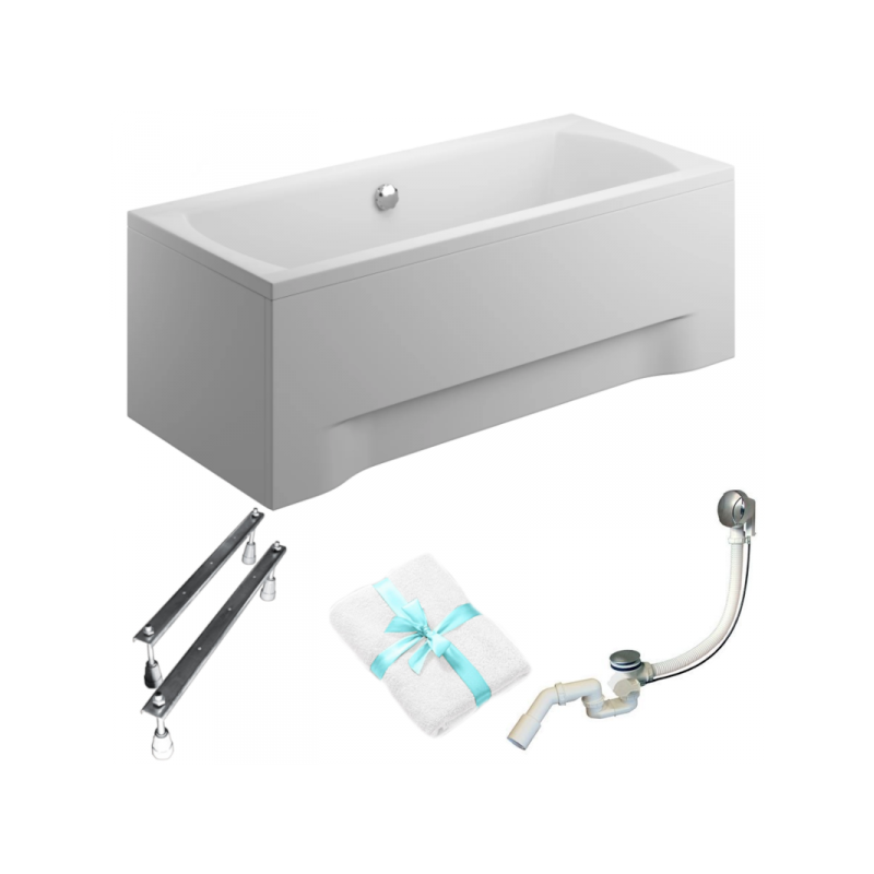 Polimat Ines Wanna 160x75 Akrylowa z białą obudową w zestawie z syfonem i nóżkami