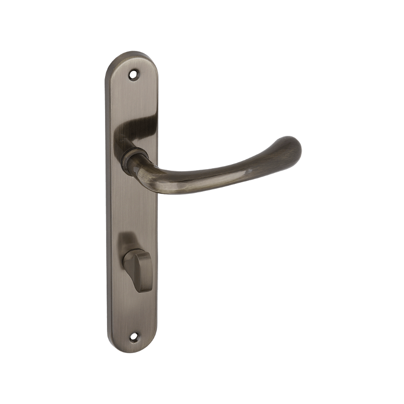 Patynowa klamka WC z solidnym szyldem - elegancka i trwała dla Twoich drzwi domowych