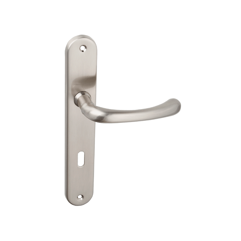 Klasyczna klamka drzwiowa satynowa na szyldzie, styl i ekonomia dla Twojego wnętrza!