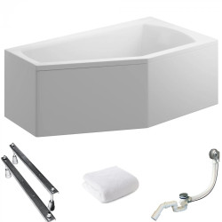 Polimat Selena Wanna 150x90 Akrylowa z białą obudową w zestawie z syfonem i nóżkami - asymetryczna