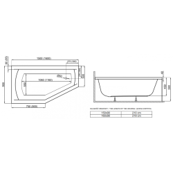 Polimat Selena Wanna 150x90 Akrylowa z białą obudową w zestawie z syfonem i nóżkami - asymetryczna