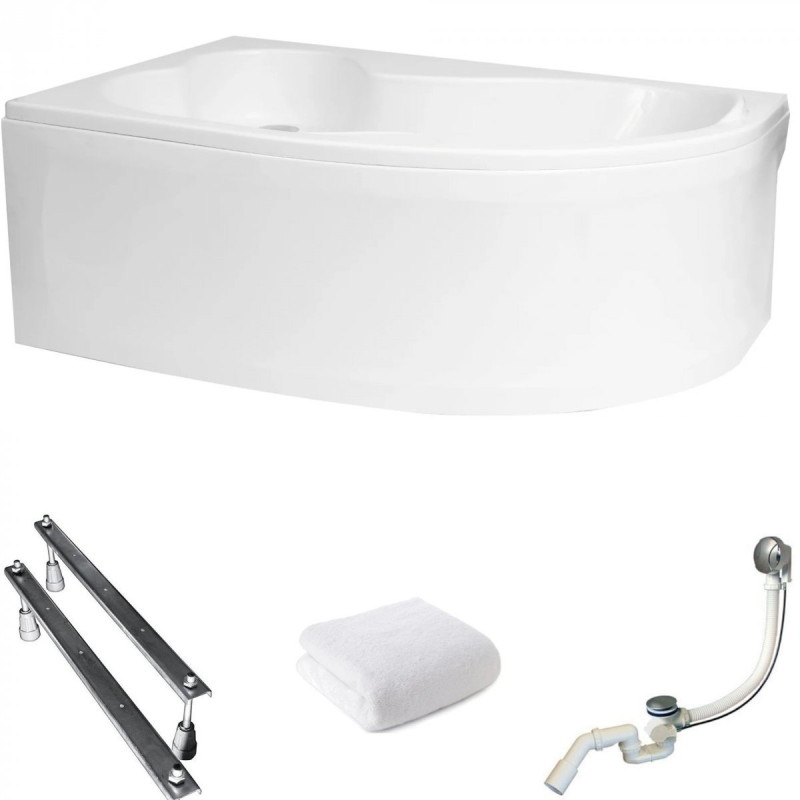 Polimat Mega Wanna 160x105 Akrylowa z białą obudową w zestawie z syfonem i nóżkami - Nowoczesna Lewa