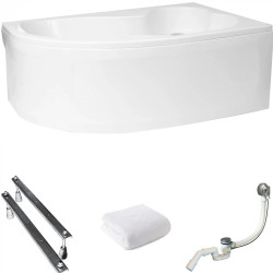Polimat Mega Wanna 160x105 Akrylowa z białą obudową w zestawie z syfonem i nóżkami, asymetryczna