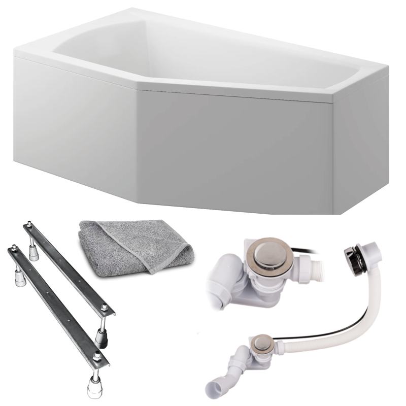 Polimat SELENA Wanna 140x90 Akrylowa z białą obudową w zestawie z syfonem i nóżkami + parawan