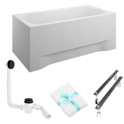 Polimat Classic Wanna 120x70 Akrylowa z białą obudową w zestawie z syfonem i nóżkami antybakteryjna