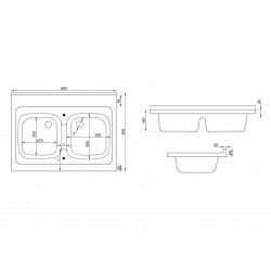 Zlewozmywak 60x80 cm 2-komorowy + SYFON GRATIS