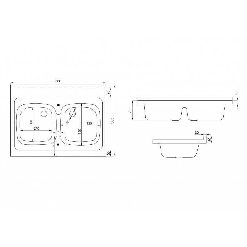 Zlewozmywak 60x80 cm 2-komorowy + SYFON GRATIS