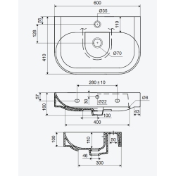 Oceana umywalka wisząca 60x41 cm owalna z otworem na baterię, biały połysk