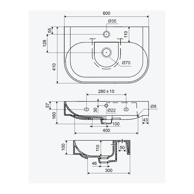 Oceana umywalka wisząca 60x41 cm owalna z otworem na baterię, biały połysk