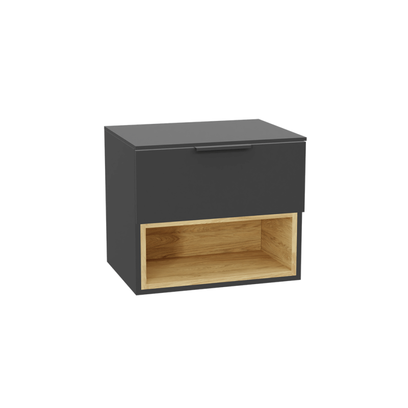 Tuto 2.0 szafka wisząca 60 cm 1 szuflada front gładki wysoki, płyta szara laminowana, szary/szary