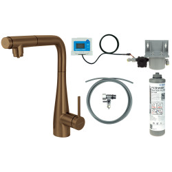 Bateria kuchenna z zestawem do filtracji wody  z wyciąganą wylewką
