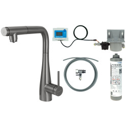 Bateria kuchenna z zestawem do filtracji wody  z wyciąganą wylewką