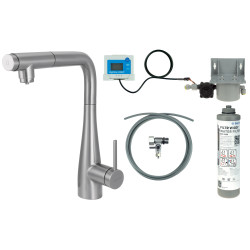 Bateria kuchenna z zestawem do filtracji wody  z wyciąganą wylewką