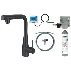 Bateria kuchenna z zestawem do filtracji wody  z wyciąganą wylewką