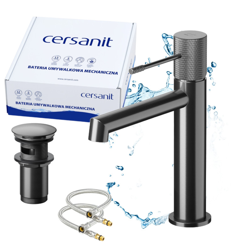 Bateria Łazienkowa Zen by Cersanit Czarny Gun Metal z korkiem click-clack