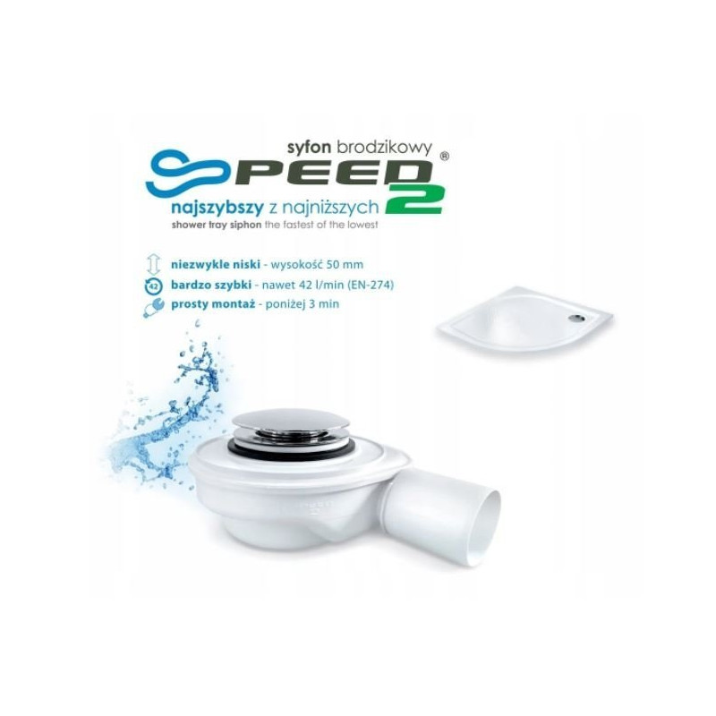 Syfon Brodzikowy Speed 2 Ø50 z Samoczyszczącą Konstrukcją + Gratis Żelowy Ocet Gospodarczy