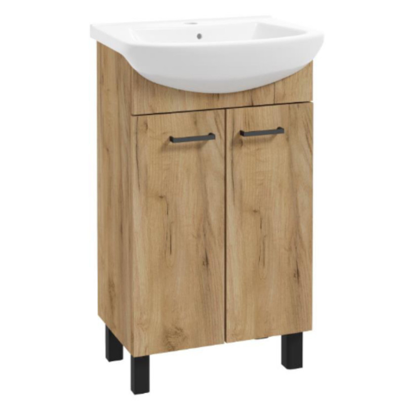 SZAFKA ŁAZIENKOWA stojąca SAT D50 z umywalką dąb złoty z dwojgiem drzwi