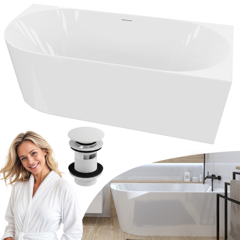 Wanna przyścienna narożna lewa LUMIO 170X80 biała z białym korkiem