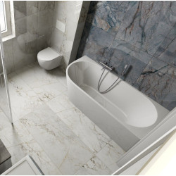 Wanna przyścienna narożna lewa LUMIO 170X80 biała z białym korkiem