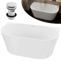 Wanna przyścienna LUMIO 150X75 uniwersalna akrylowa biała z białym korkiem