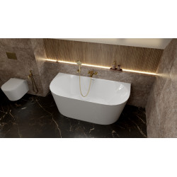 Wanna przyścienna LUMIO 150X75 uniwersalna akrylowa biała z białym korkiem