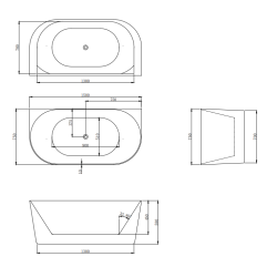 Wanna przyścienna LUMIO 150X75 uniwersalna akrylowa biała z białym korkiem