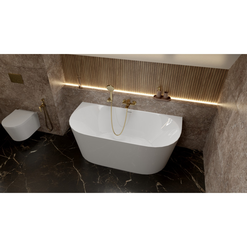 Wanna przyścienna LUMIO 160X75 uniwersalna akrylowa biała z białym korkiem