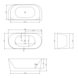 Wanna przyścienna LUMIO 160X75 uniwersalna akrylowa biała z białym korkiem
