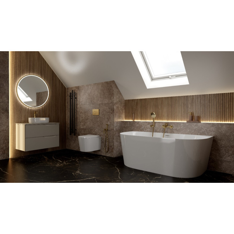 Wanna przyścienna LUMIO 170X75 uniwersalna akrylowa biała z białym korkiem