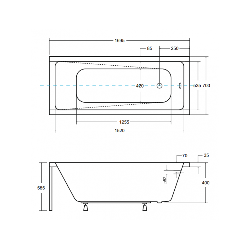 Besco Modern 170x70 Akrylowa z Nóżkami i Syfonem, Powłoka Antybakteryjna