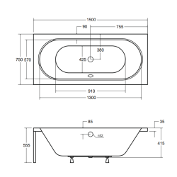 Besco Wanna Slim 170x75 z syfonem i nóżkami